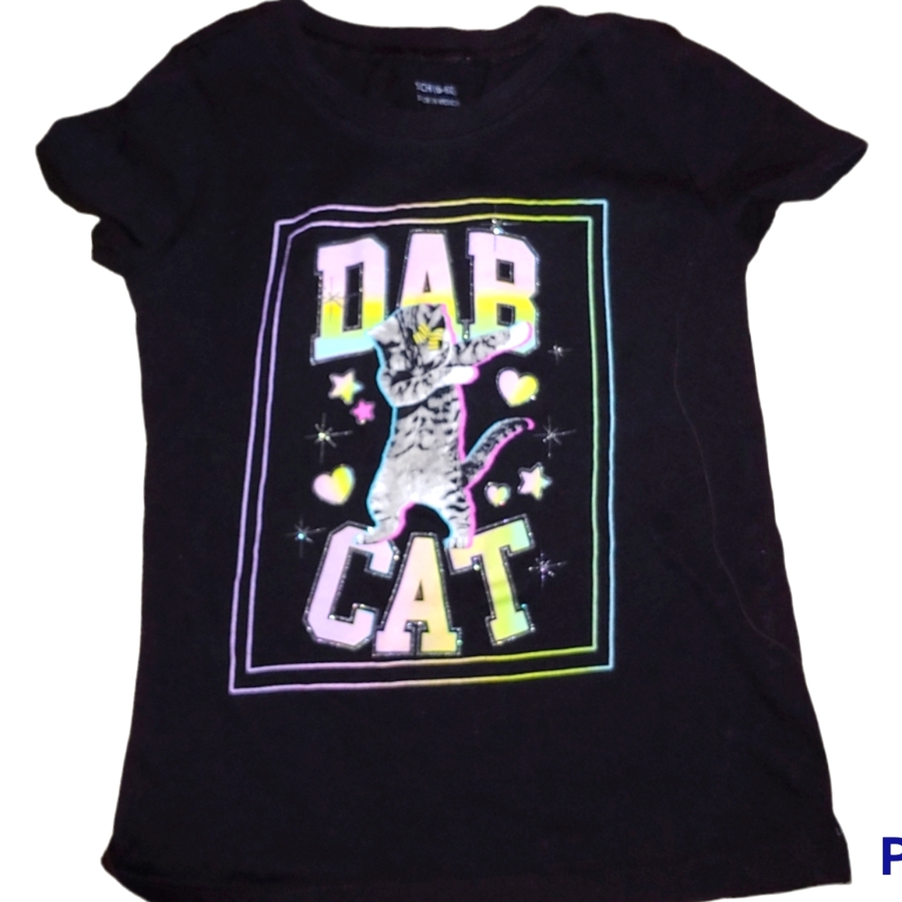 kids black dab cat shirt short sleeve rainbow colors